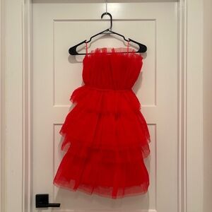 Elegant Strapless Tiered Red Dress